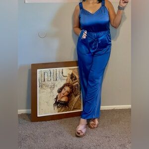 Vince Camuto Vibrant Blue Satin Jumpsuit